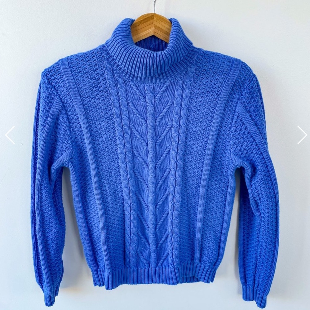Vintage Wainscott Blue Cable Knit Turtleneck Sweater / S